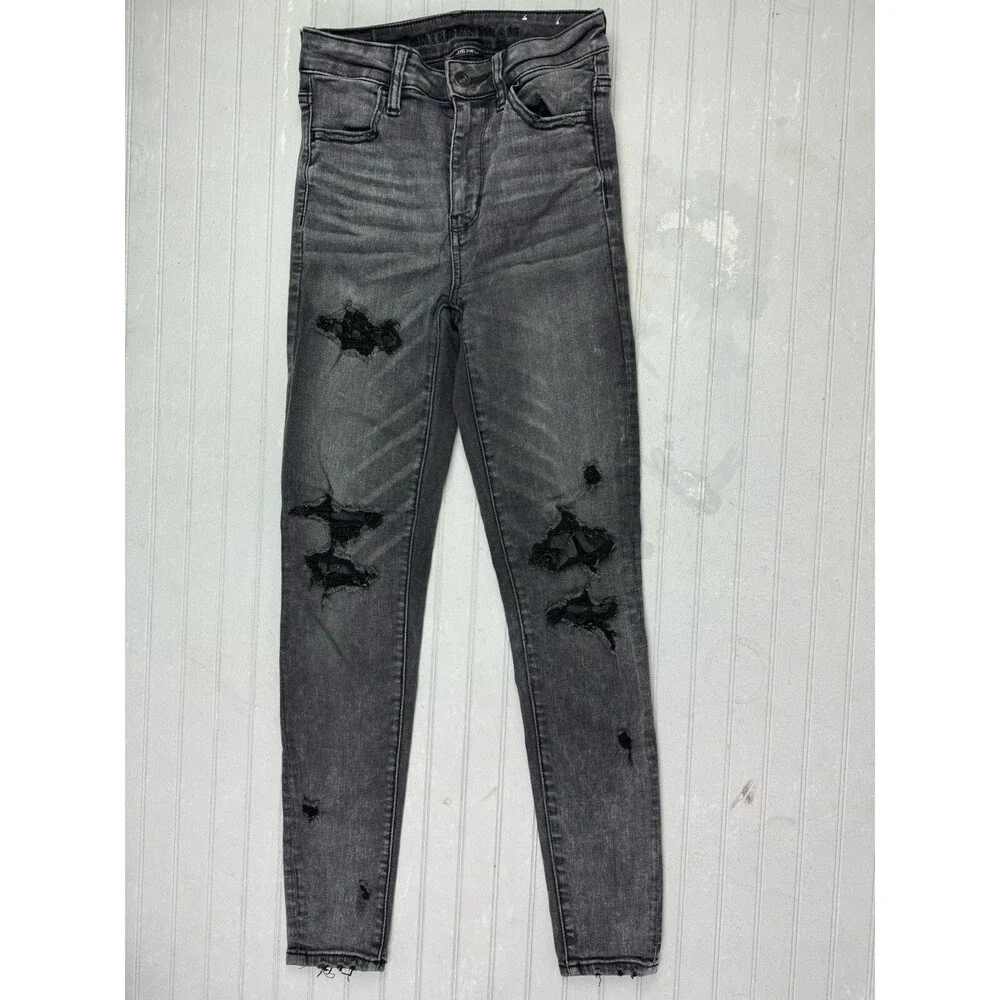 American Eagle Size 0 Womens Jeans Jegging  Black Mid Rise Skinny Distress